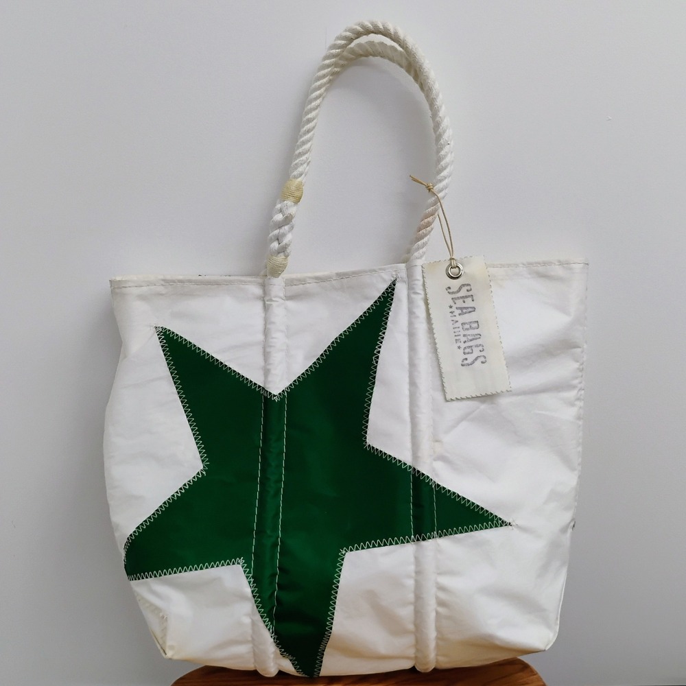 St. A Bags White Tote with Green Star